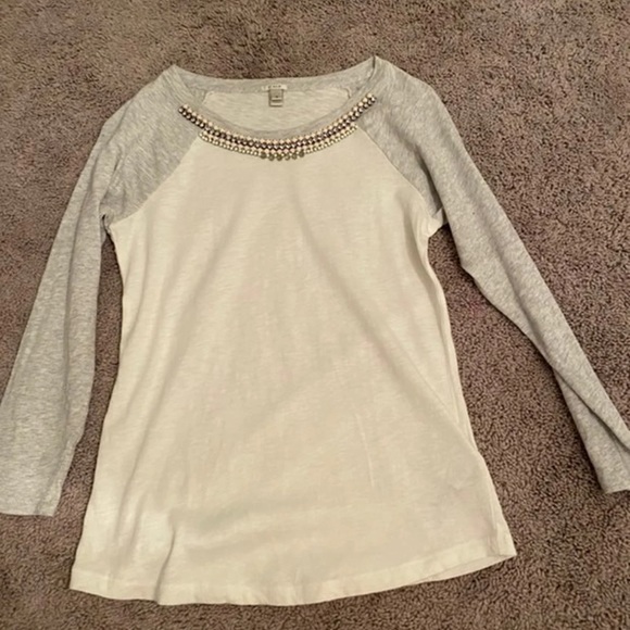 J. Crew jeweled neck baseball tee - Picture 1 of 2